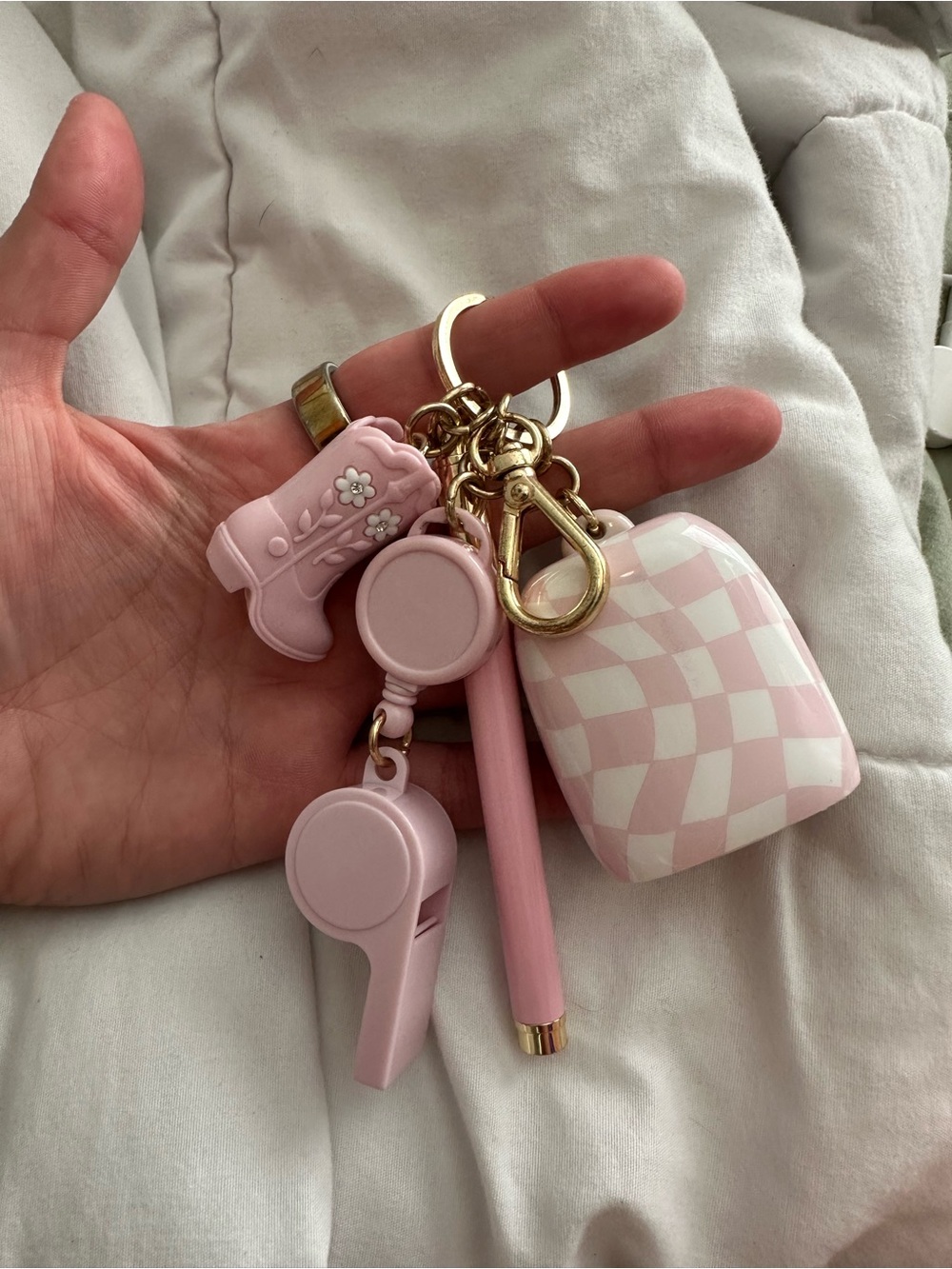 Bath & Body Works Pink Charm Keychain with Checker Fob & Whistle